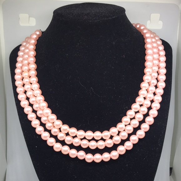 Hong Kong | Vintage | 3 Layer | Faux Pearl | Pink | Necklace | Approx. 17” - Picture 9 of 12